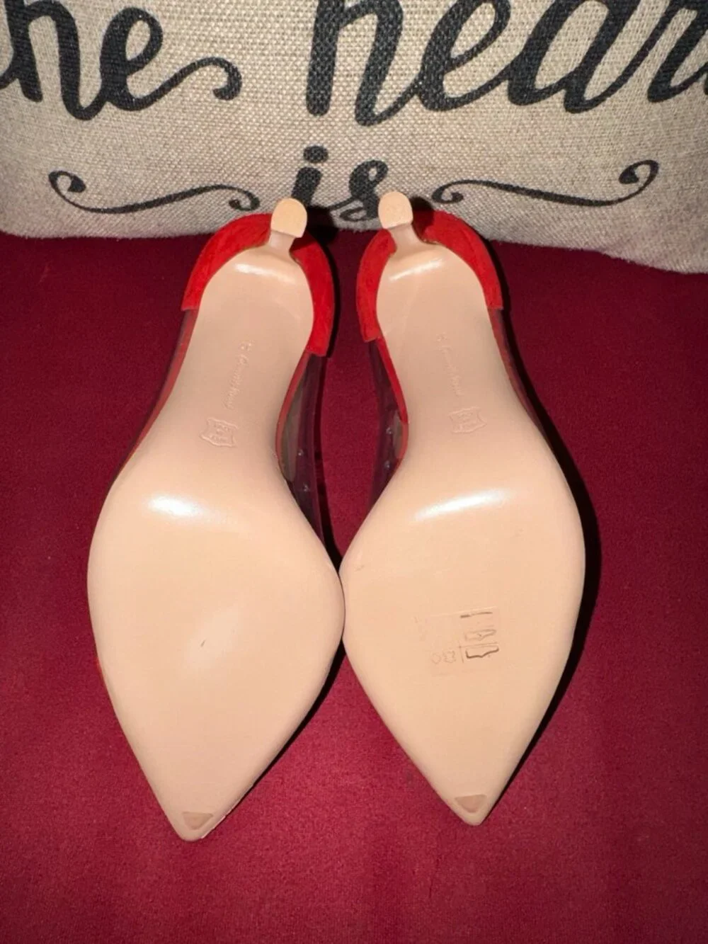 Gianvito Rossi Heels Red Suede Transparent PVC Pointed Toe Stiletto Pumps